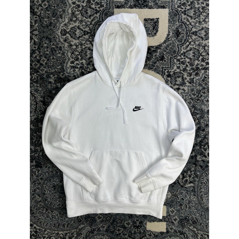 Nike Sportswear Club Fleece Mens Hoodie Small Pullover White black logo pocket